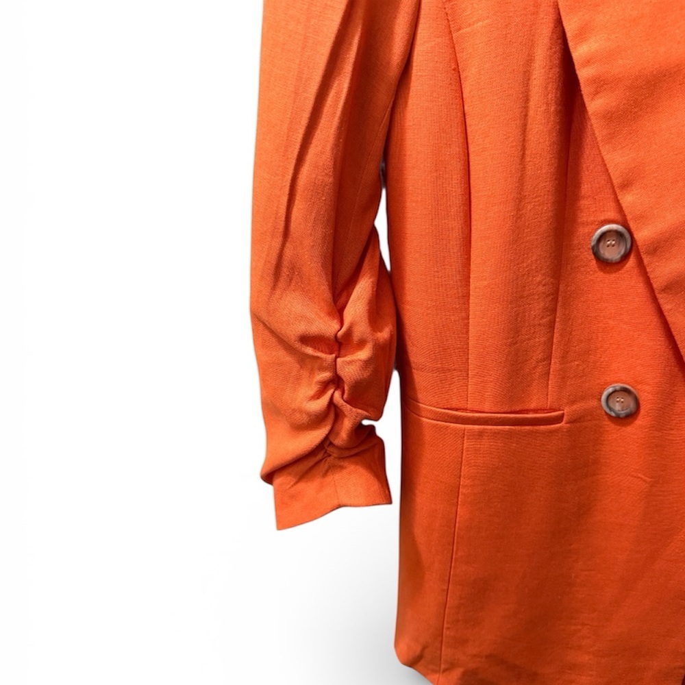 Bar III, Orange Blazer Linen Blend with Ruched 3/4 Sleeve, Size M (NWT) - Picture 3 of 6